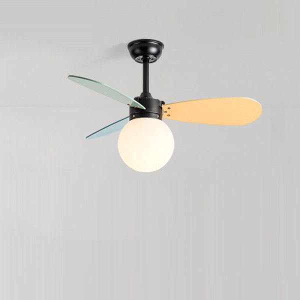 Contemporary Nordic Wood Iron Acrylic Ball 1-Light Downrods Ceiling Fan Light For Bedroom - Image 17