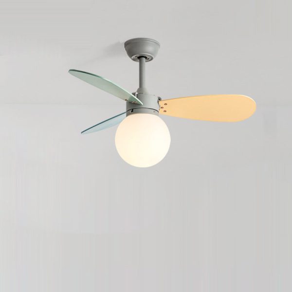 Contemporary Nordic Wood Iron Acrylic Ball 1-Light Downrods Ceiling Fan Light For Bedroom - Image 18