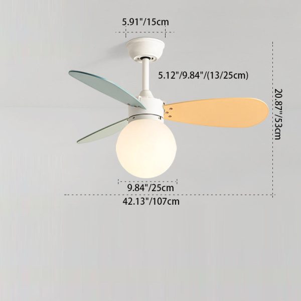 Contemporary Nordic Wood Iron Acrylic Ball 1-Light Downrods Ceiling Fan Light For Bedroom - Image 8