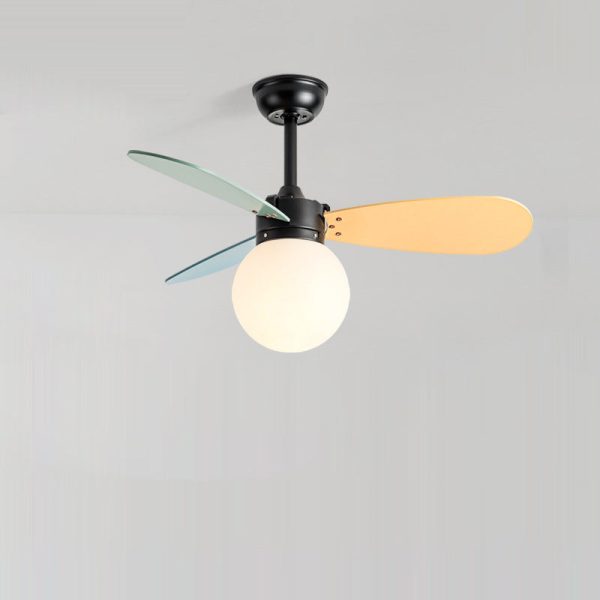 Contemporary Nordic Wood Iron Acrylic Ball 1-Light Downrods Ceiling Fan Light For Bedroom - Image 19