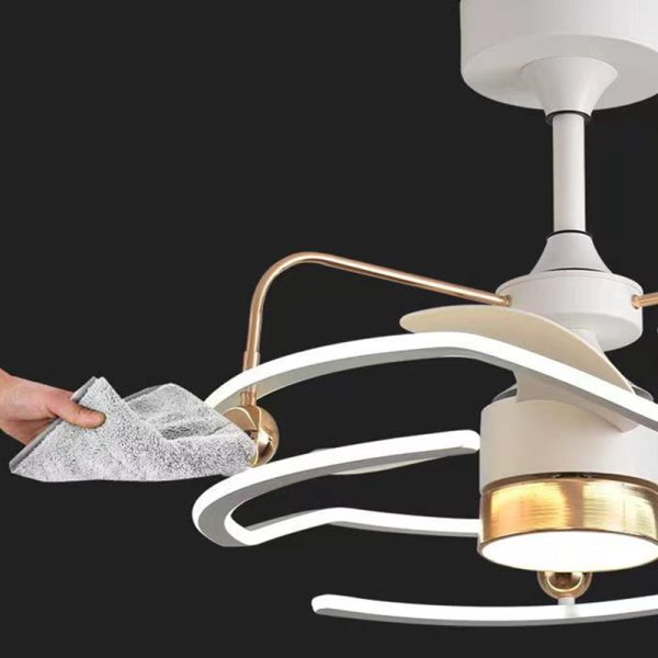 Contemporary Nordic Iron Aluminum Acrylic Round Tornado LED Downrods Ceiling Fan Light For Bedroom - Image 10