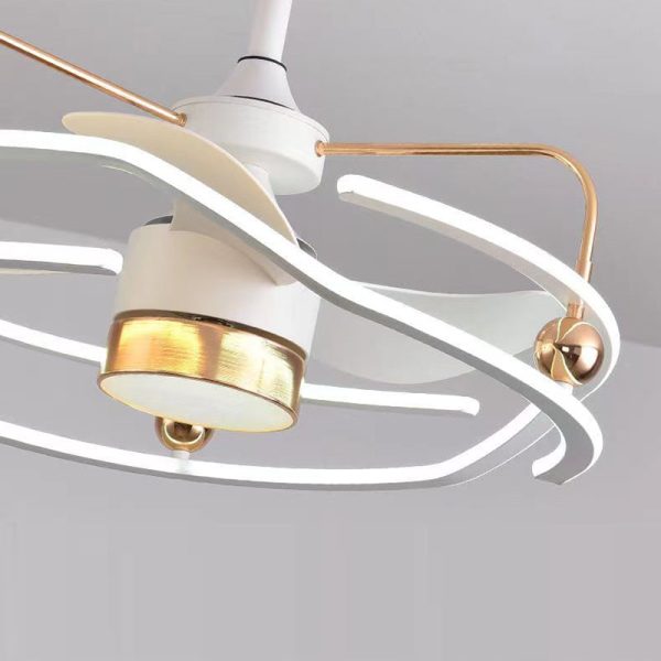 Contemporary Nordic Iron Aluminum Acrylic Round Tornado LED Downrods Ceiling Fan Light For Bedroom - Image 11