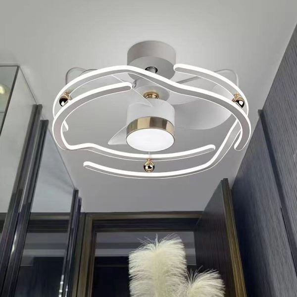 Contemporary Nordic Iron Aluminum Acrylic Round Tornado LED Downrods Ceiling Fan Light For Bedroom - Image 13