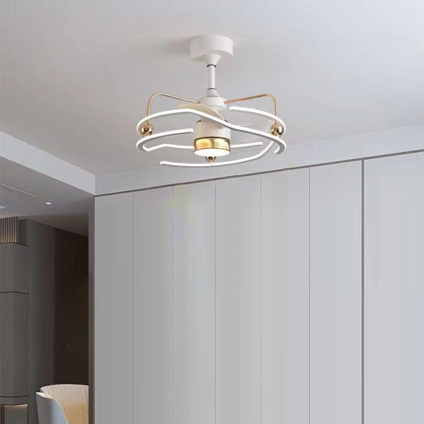 Contemporary Nordic Iron Aluminum Acrylic Round Tornado LED Downrods Ceiling Fan Light For Bedroom - Image 15