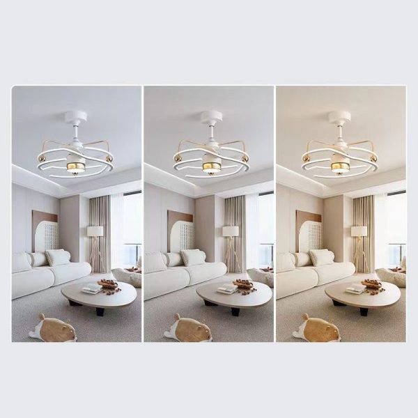 Contemporary Nordic Iron Aluminum Acrylic Round Tornado LED Downrods Ceiling Fan Light For Bedroom - Image 12