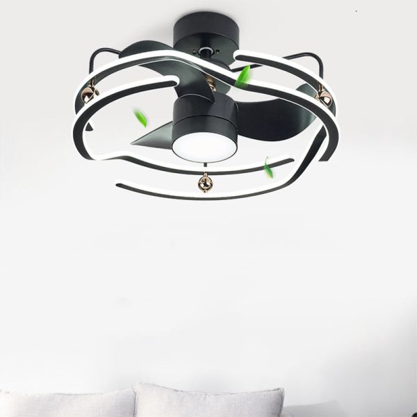 Contemporary Nordic Iron Aluminum Acrylic Round Tornado LED Downrods Ceiling Fan Light For Bedroom - Image 6