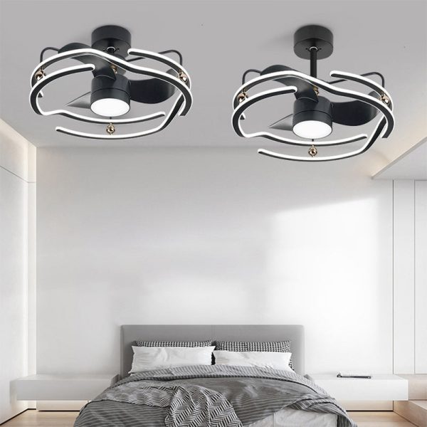 Contemporary Nordic Iron Aluminum Acrylic Round Tornado LED Downrods Ceiling Fan Light For Bedroom - Image 2
