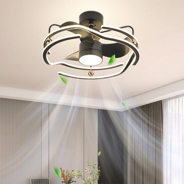 Contemporary Nordic Iron Aluminum Acrylic Round Tornado LED Downrods Ceiling Fan Light For Bedroom - Image 3