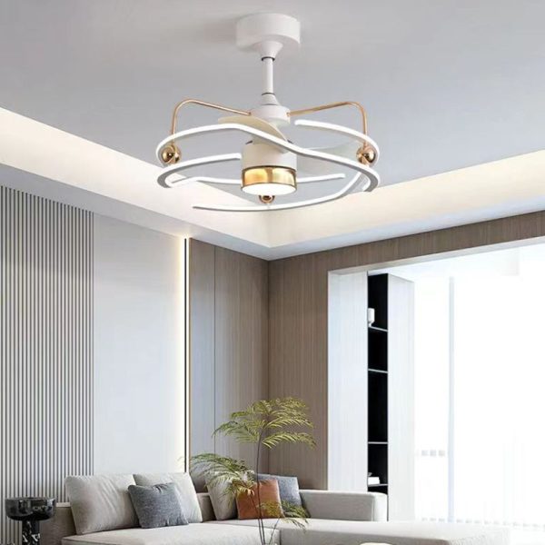 Contemporary Nordic Iron Aluminum Acrylic Round Tornado LED Downrods Ceiling Fan Light For Bedroom - Image 4