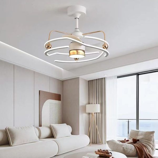Contemporary Nordic Iron Aluminum Acrylic Round Tornado LED Downrods Ceiling Fan Light For Bedroom - Image 5
