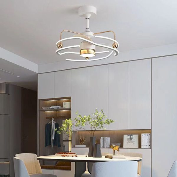 Contemporary Nordic Iron Aluminum Acrylic Round Tornado LED Downrods Ceiling Fan Light For Bedroom - Image 14