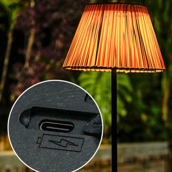 Traditional Japanese Solar Rechargeable Waterproof Conic Weaving Iron ABS LED Outdoor Standing Floor Lamp For Garden - Image 7