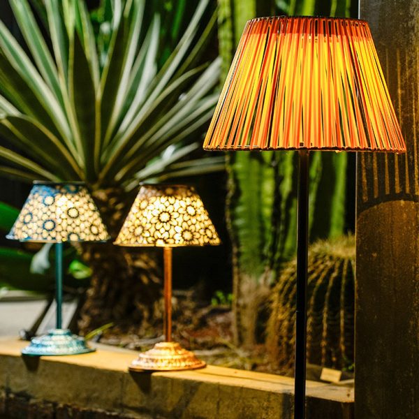 Traditional Japanese Solar Rechargeable Waterproof Conic Weaving Iron ABS LED Outdoor Standing Floor Lamp For Garden - Image 5