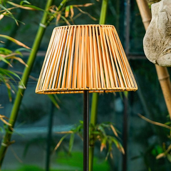 Traditional Japanese Solar Rechargeable Waterproof Conic Weaving Iron ABS LED Outdoor Standing Floor Lamp For Garden - Image 3