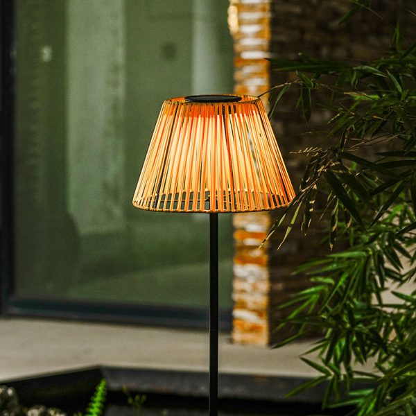 Traditional Japanese Solar Rechargeable Waterproof Conic Weaving Iron ABS LED Outdoor Standing Floor Lamp For Garden - Image 2