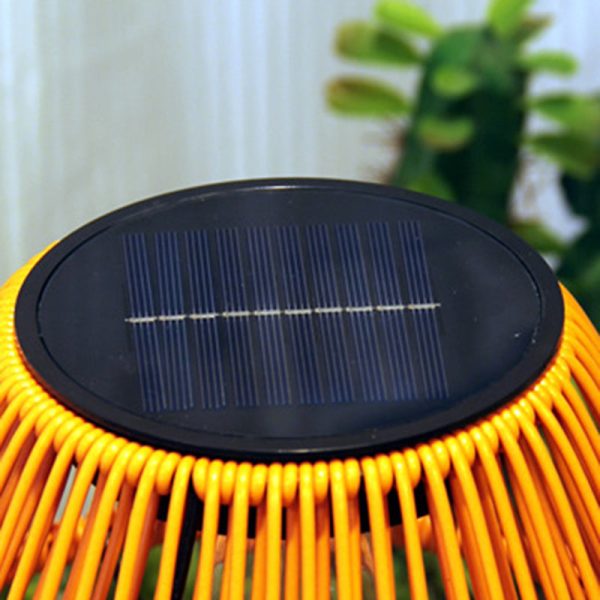 Traditional Farmhouse Waterproof Solar Rechargeable Weaving Gum Rattan Iron Conic LED Outdoor Table Lamp For Garden - Image 7