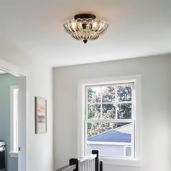 Contemporary Retro Glass Iron Floral Petal 3-Light Semi-Flush Mount Ceiling Light For Hallway - Image 6