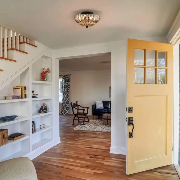 Contemporary Retro Glass Iron Floral Petal 3-Light Semi-Flush Mount Ceiling Light For Hallway - Image 11