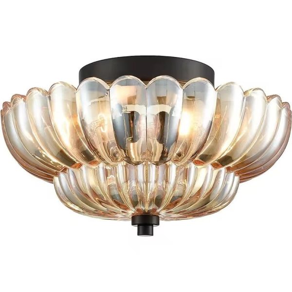 Contemporary Retro Glass Iron Floral Petal 3-Light Semi-Flush Mount Ceiling Light For Hallway - Image 12