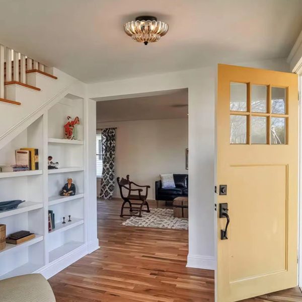 Contemporary Retro Glass Iron Floral Petal 3-Light Semi-Flush Mount Ceiling Light For Hallway - Image 10