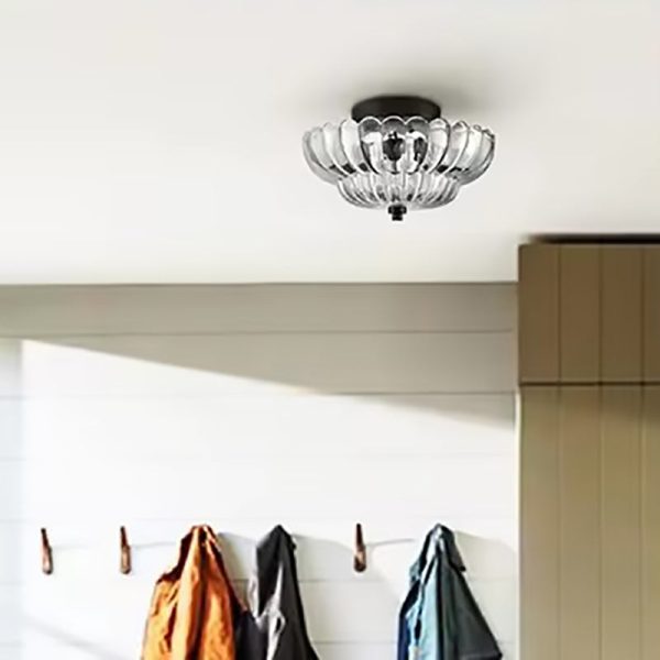 Contemporary Retro Glass Iron Floral Petal 3-Light Semi-Flush Mount Ceiling Light For Hallway - Image 5