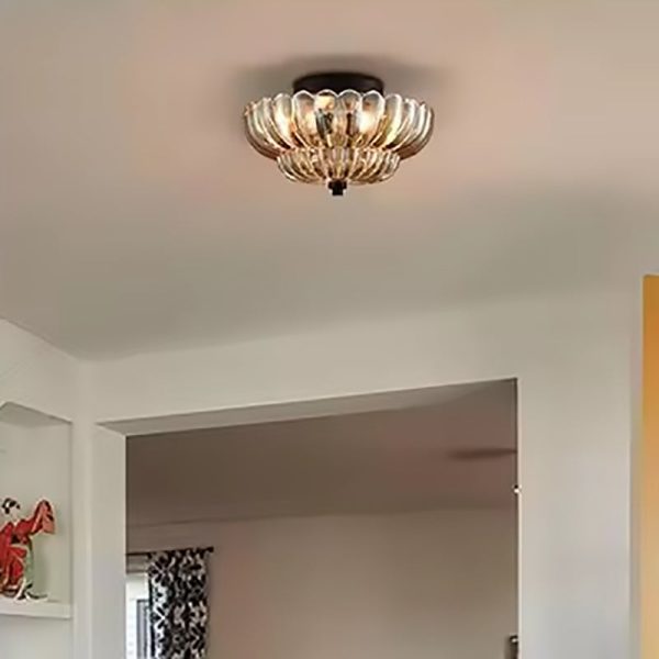 Contemporary Retro Glass Iron Floral Petal 3-Light Semi-Flush Mount Ceiling Light For Hallway - Image 3