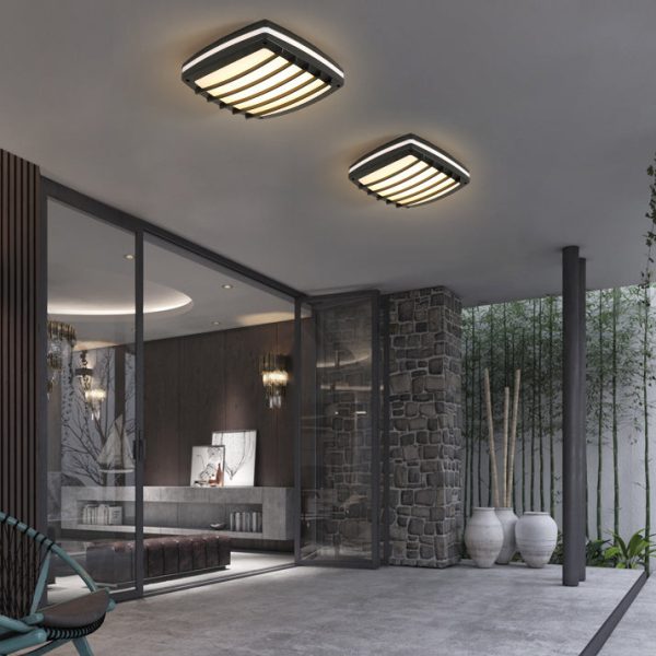 Modern Simplicity Waterproof Aluminum Acrylic Square Line LED Outdoor Flush Mount Ceiling Light For Outdoor Patio - Image 3