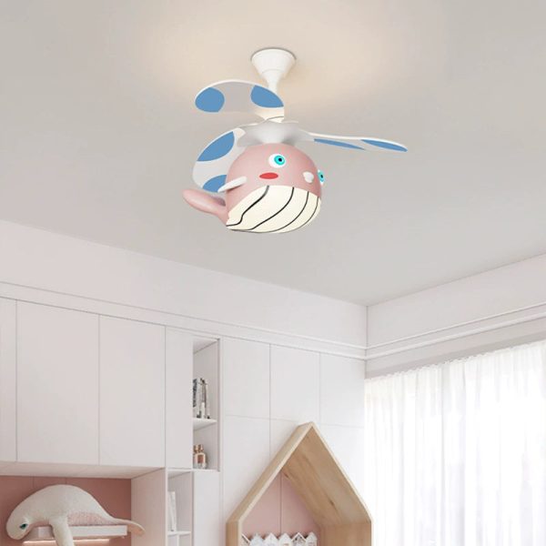 Contemporary Creative Kids Whale Dolphin Iron Wood ABS Acrylic LED Downrods Ceiling Fan Light For Bedroom - Image 2