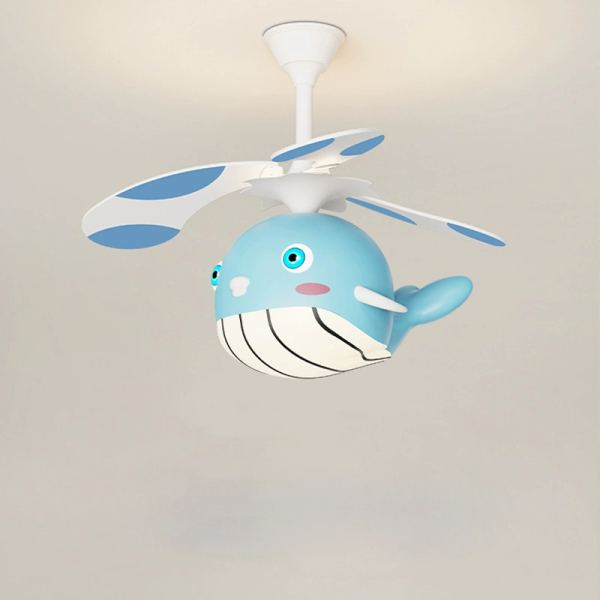 Contemporary Creative Kids Whale Dolphin Iron Wood ABS Acrylic LED Downrods Ceiling Fan Light For Bedroom - Image 14