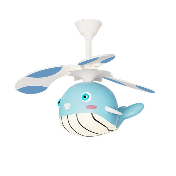 Contemporary Creative Kids Whale Dolphin Iron Wood ABS Acrylic LED Downrods Ceiling Fan Light For Bedroom - Image 20