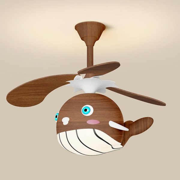 Contemporary Creative Kids Whale Dolphin Iron Wood ABS Acrylic LED Downrods Ceiling Fan Light For Bedroom - Image 15