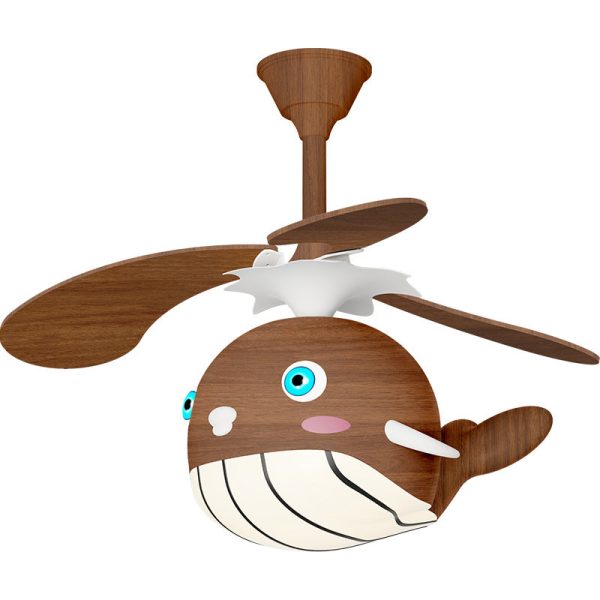 Contemporary Creative Kids Whale Dolphin Iron Wood ABS Acrylic LED Downrods Ceiling Fan Light For Bedroom - Image 19