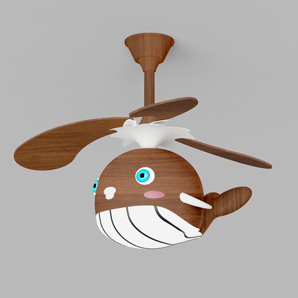 Contemporary Creative Kids Whale Dolphin Iron Wood ABS Acrylic LED Downrods Ceiling Fan Light For Bedroom - Image 18