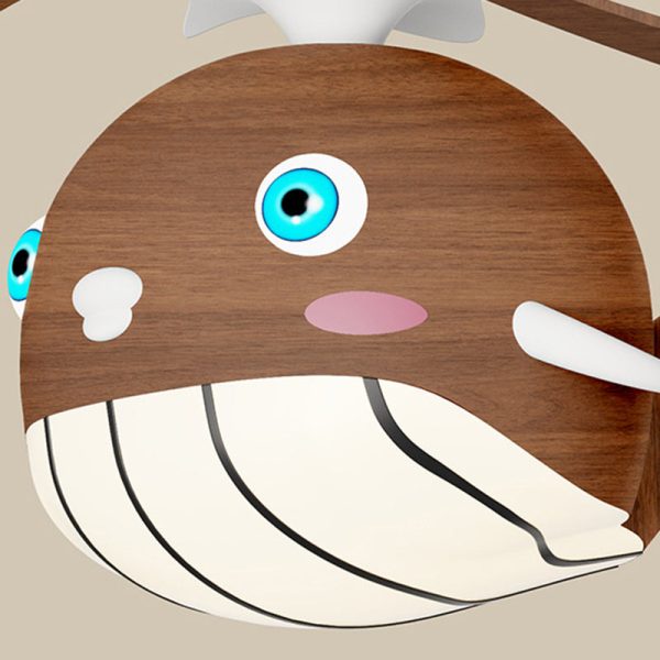 Contemporary Creative Kids Whale Dolphin Iron Wood ABS Acrylic LED Downrods Ceiling Fan Light For Bedroom - Image 10