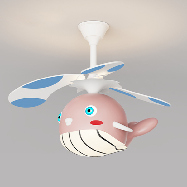 Contemporary Creative Kids Whale Dolphin Iron Wood ABS Acrylic LED Downrods Ceiling Fan Light For Bedroom - Image 17