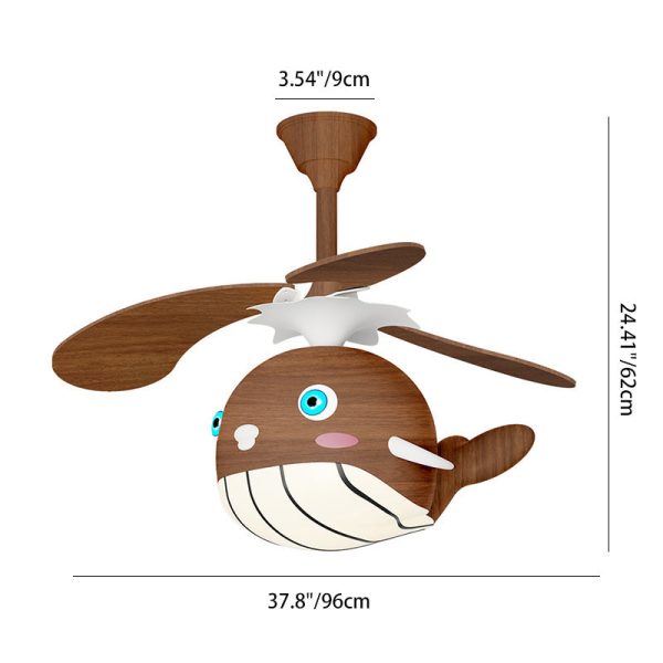 Contemporary Creative Kids Whale Dolphin Iron Wood ABS Acrylic LED Downrods Ceiling Fan Light For Bedroom - Image 6