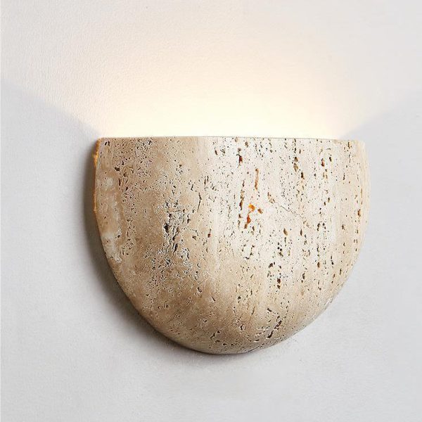 Traditional Japanese Travertine Semicircular 1-Light Wall Sconce Lamp For Hallway - Image 9