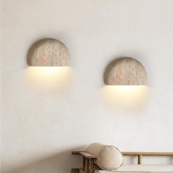 Traditional Japanese Travertine Semicircular 1-Light Wall Sconce Lamp For Hallway - Image 8