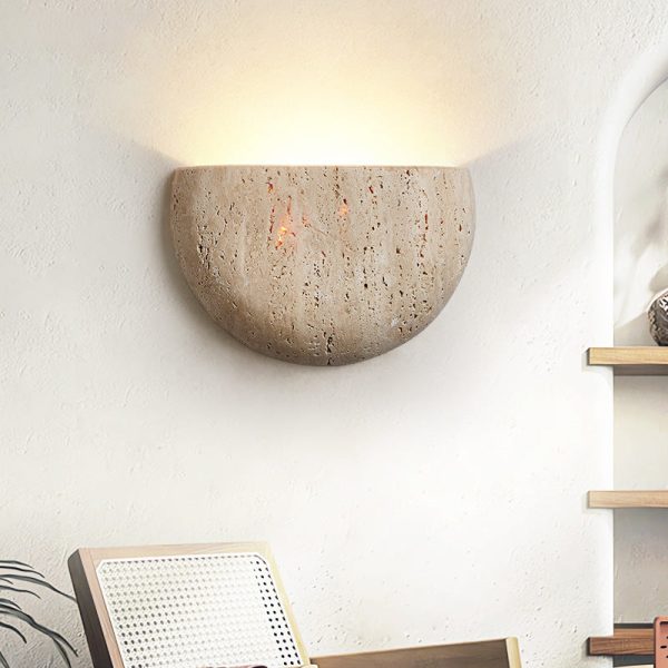 Traditional Japanese Travertine Semicircular 1-Light Wall Sconce Lamp For Hallway - Image 5