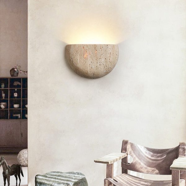 Traditional Japanese Travertine Semicircular 1-Light Wall Sconce Lamp For Hallway - Image 14