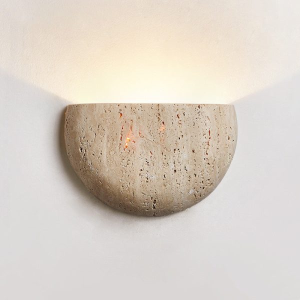 Traditional Japanese Travertine Semicircular 1-Light Wall Sconce Lamp For Hallway - Image 11