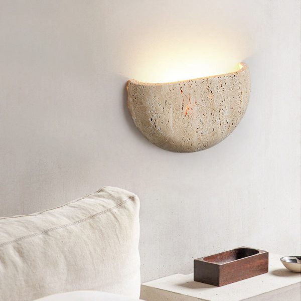 Traditional Japanese Travertine Semicircular 1-Light Wall Sconce Lamp For Hallway - Image 2