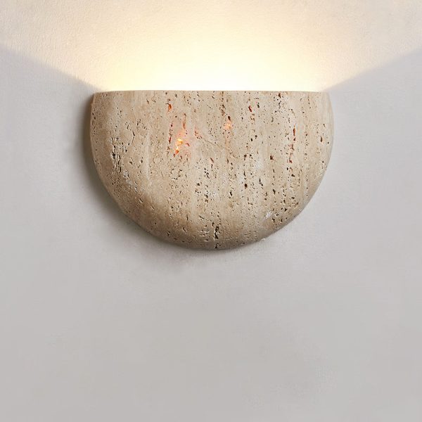 Traditional Japanese Travertine Semicircular 1-Light Wall Sconce Lamp For Hallway - Image 10