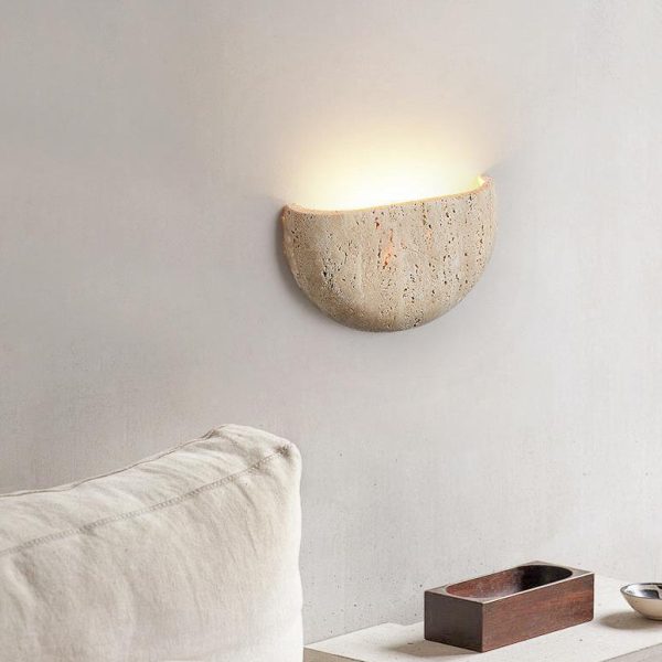 Traditional Japanese Travertine Semicircular 1-Light Wall Sconce Lamp For Hallway - Image 15