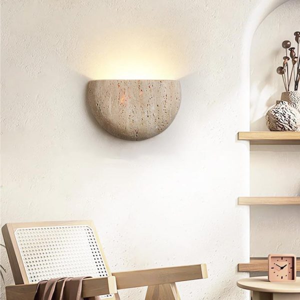 Traditional Japanese Travertine Semicircular 1-Light Wall Sconce Lamp For Hallway - Image 3