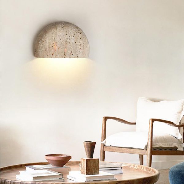 Traditional Japanese Travertine Semicircular 1-Light Wall Sconce Lamp For Hallway - Image 4