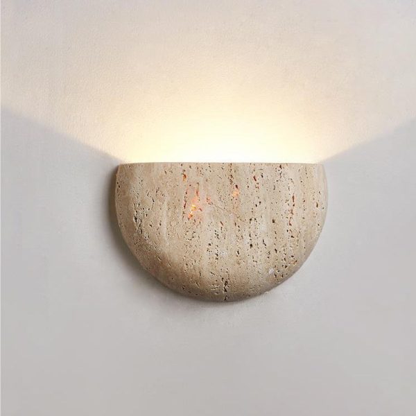 Traditional Japanese Travertine Semicircular 1-Light Wall Sconce Lamp For Hallway - Image 12