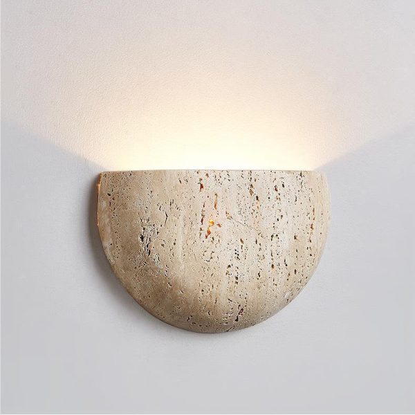 Traditional Japanese Travertine Semicircular 1-Light Wall Sconce Lamp For Hallway - Image 13