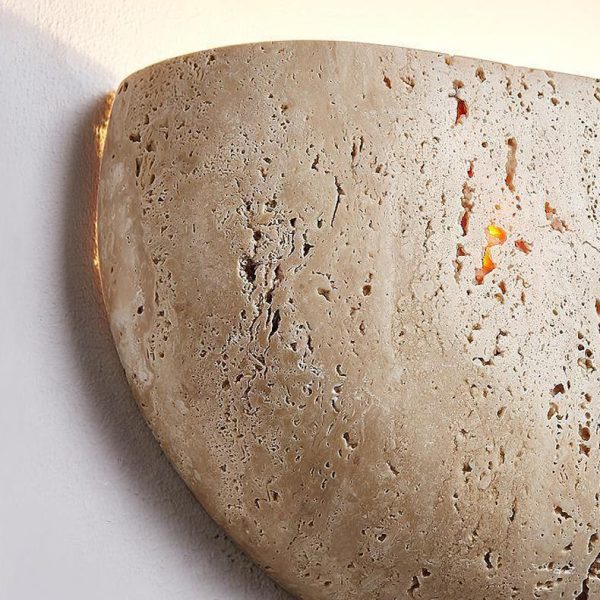 Traditional Japanese Travertine Semicircular 1-Light Wall Sconce Lamp For Hallway - Image 7