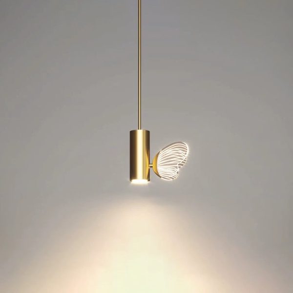 Contemporary Nordic Iron Aluminum Acrylic Cylinder Butterfly LED Pendant Light For Bedside - Image 5
